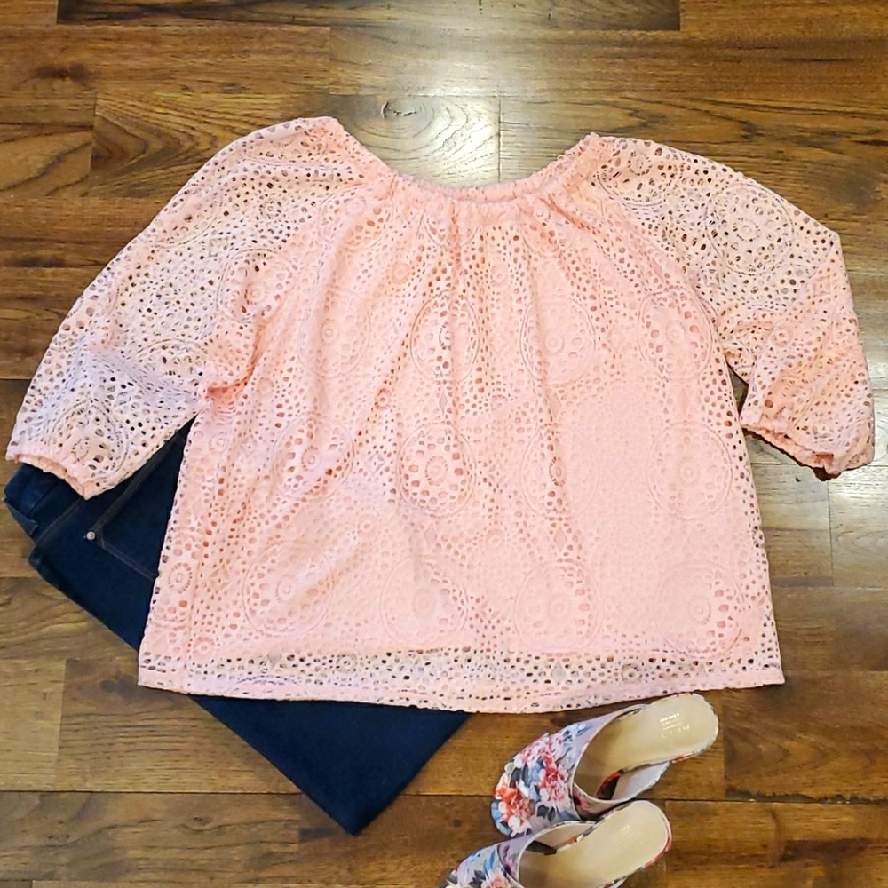 Womens Leo & Nicole pink lace overlay top …